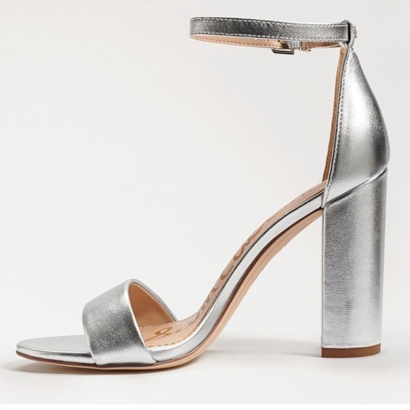 Sam Edelman Yaro silver leather ankle strap block heel sandals Sz 10 new - Picture 4 of 16